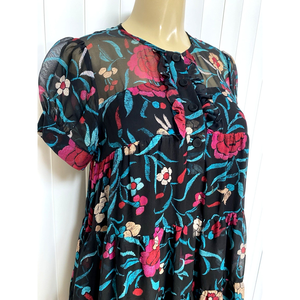 Dvf Diane Von Furstenberg Vinita Dress Silk Black Multi Color Short Slee View 5